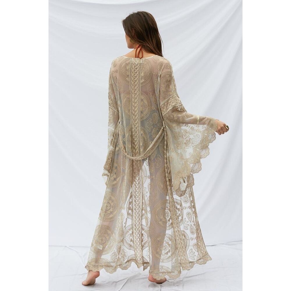 Jen's Pirate Booty Mandala Mantra Kimono - Gold Embroidered-Rare-One Size